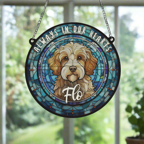 Cavapoo Brown & White Memorial Stained Glass Effect Suncatcher